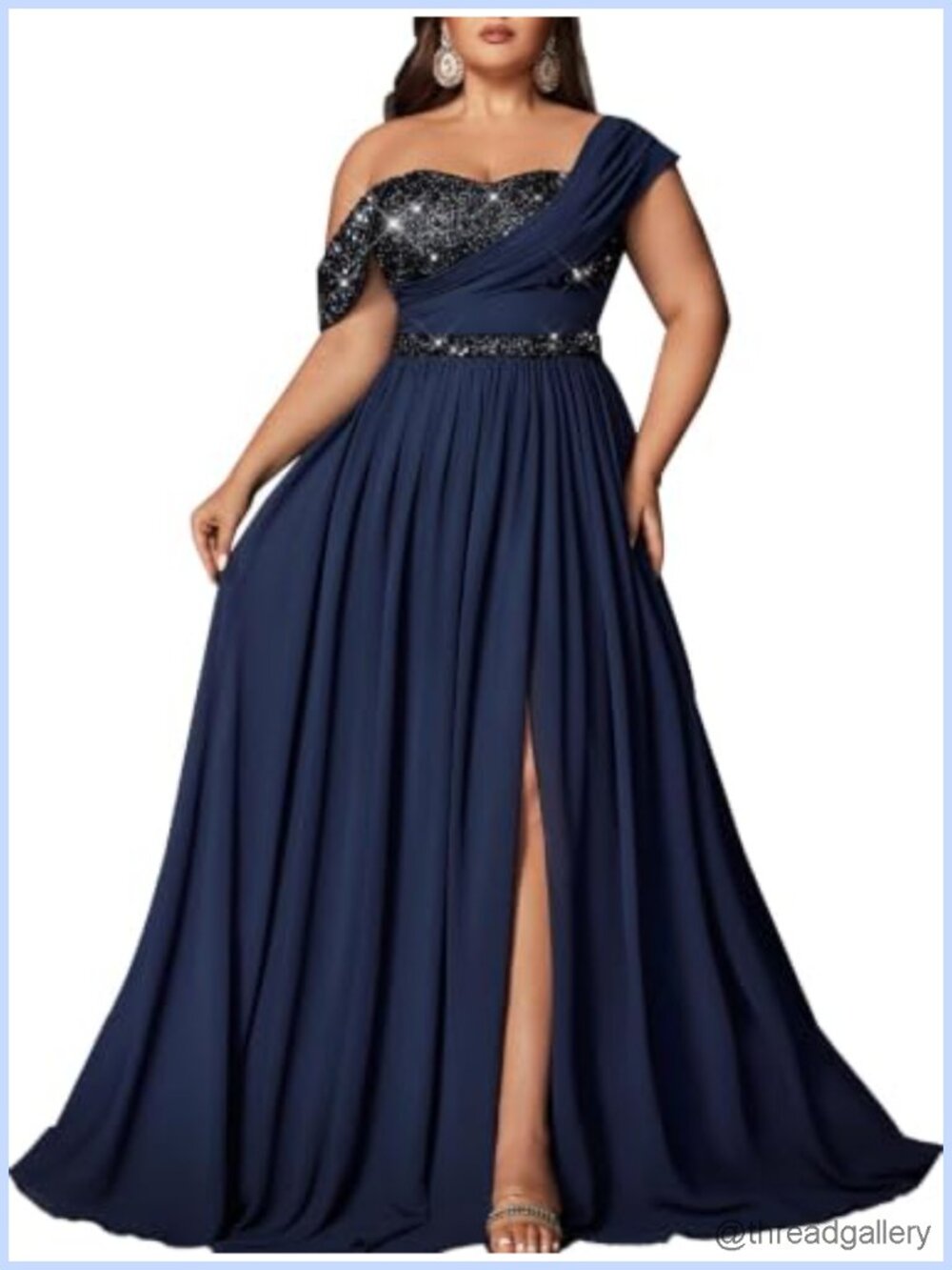 Plus Size Sequin Chiffon One Shoulder Formal Prom Dress
